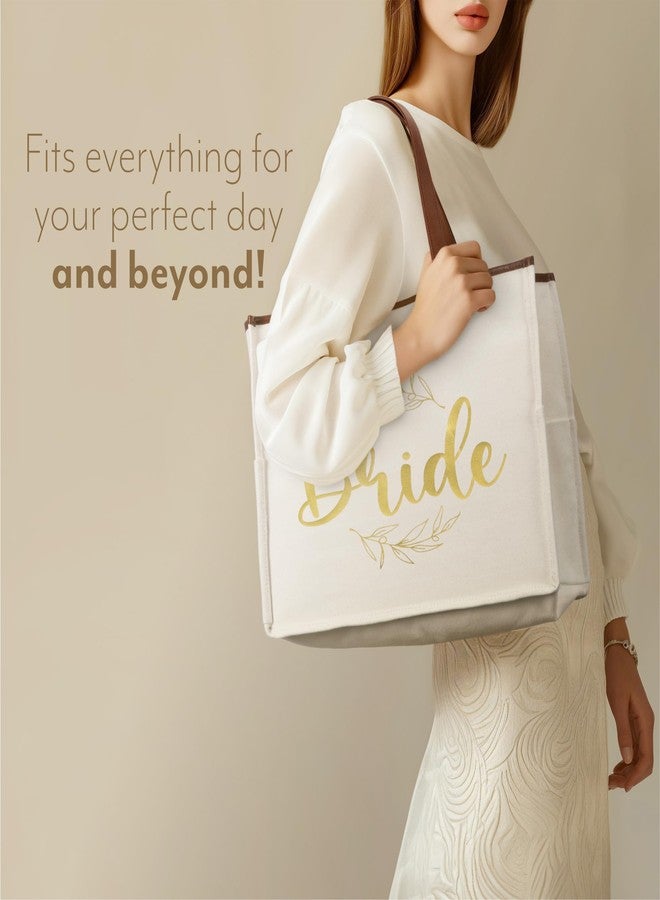 Your Perfect Day Bride Bag - Large Bridal Mrs Bag for Wedding & Honeymoon - With Zip Pocket and Bonus Vanity Case - Durable and Spacious Tote in Cotton Canvas & Vegan Leather, Gold - Image 5